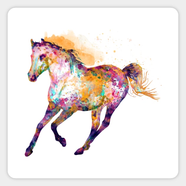 Watercolor Silhouette - Galloping Wild Horse Magnet by Marian Voicu